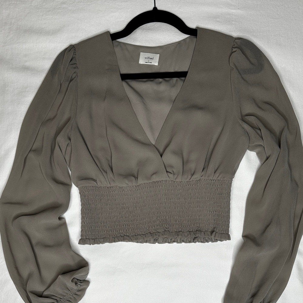 Wilfred Taupe V-Neck Smocked Blouse